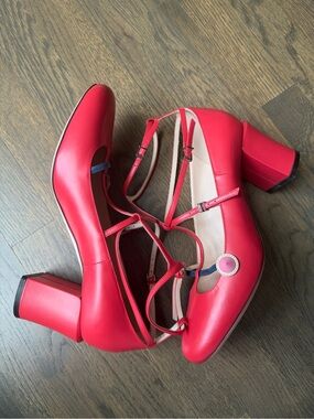 FENDI Flamme/Lapis/Sand Smooth Leather Mary Jane Ankle Pumps Size 40